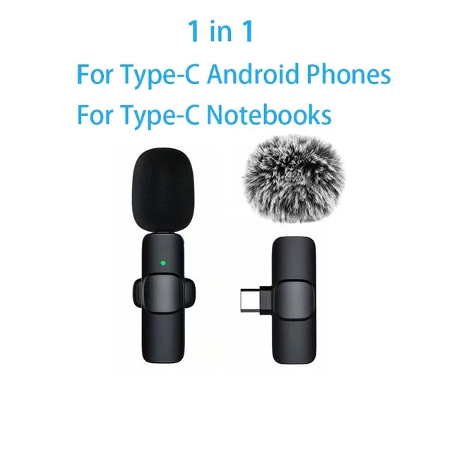 Wireless Lavalier Microphone Mini Lapel Mic for Type-C Smartphones Vlogging Facebook Videos Audio Recording