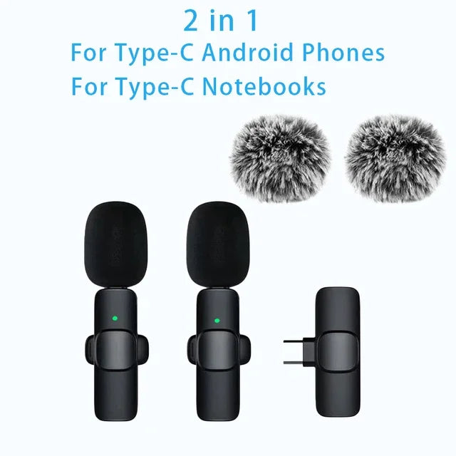 Wireless Lavalier Microphone Mini Lapel Mic for Type-C Smartphones Vlogging Facebook Videos Audio Recording