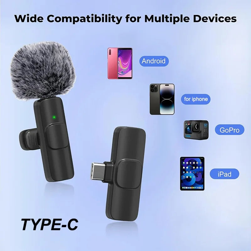 Wireless Lavalier Microphone Mini Lapel Mic for Type-C Smartphones Vlogging Facebook Videos Audio Recording