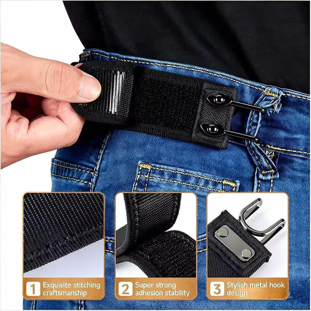 Portable Belt Buckle Unisex Elastic Waist Belt, Metal Hook Buckle-Free Adjustable Stretch Belt Daily Outdoor Jeans For Men Women